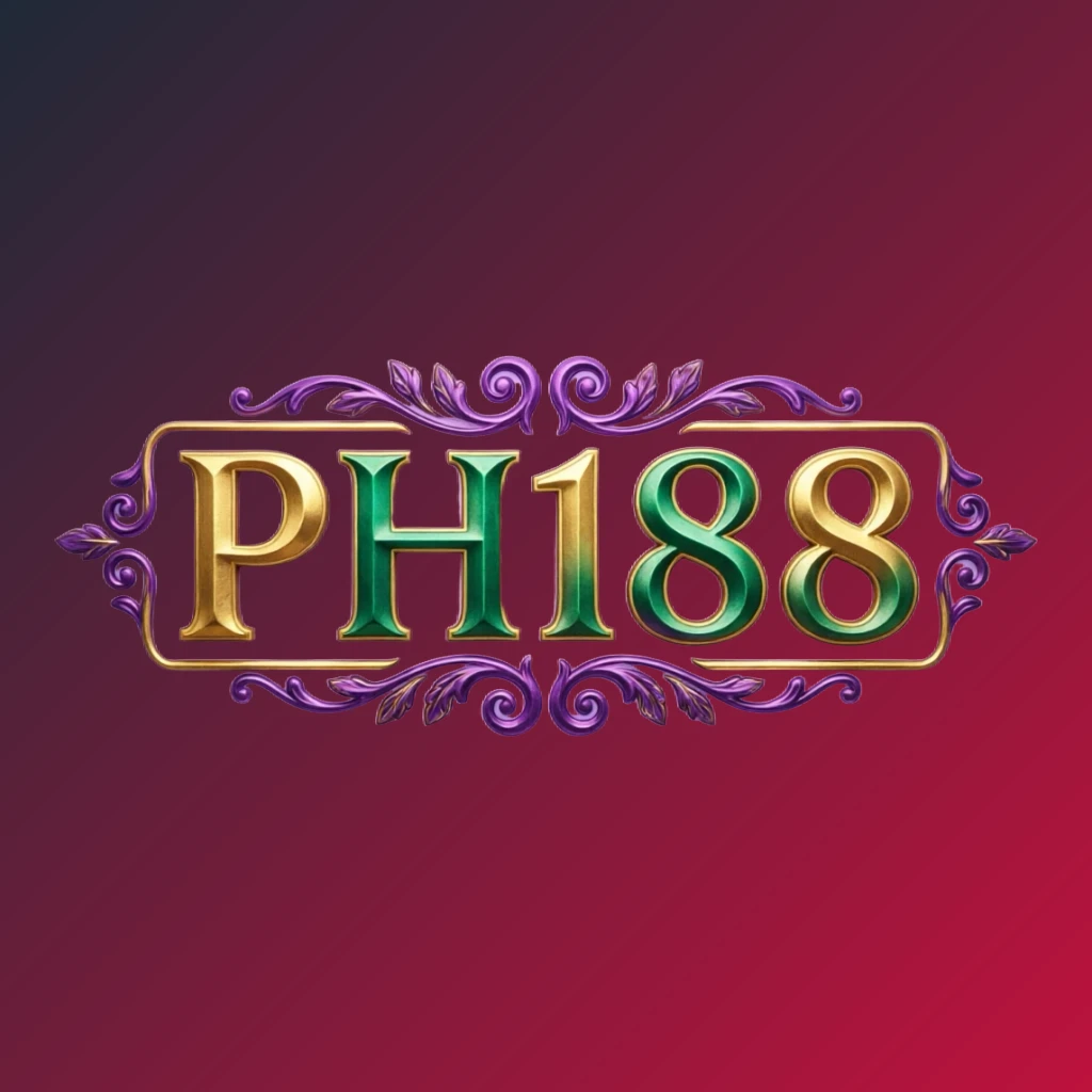 Luxury colorful PH188 logo with bold serif typography in rich emerald, violet, and gold palette featuring elegant glowing ornaments on a transparent background, designed as a horizontal rectangular wordmark for a premium brand identity